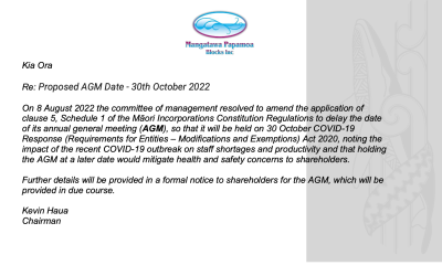 Proposed AGM Date – 30th October 2022