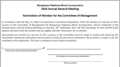 Call for Nominations – Nomination of Member of the Committee of Management