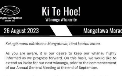 Ki te Hoe! Wānanga Whakarite – August 2023